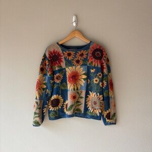 vintage northern isles sunflower patchwork pullover sweater